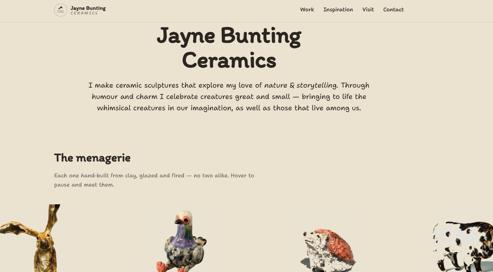One-page portfolio website design for a bespoke artist's online gallery